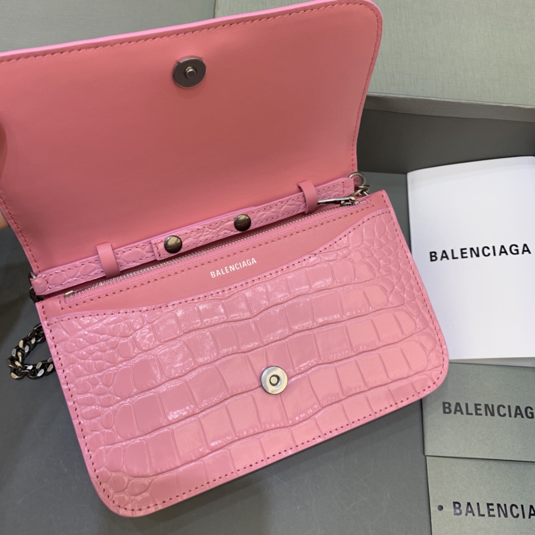 Balenciaga Small Woc Wallet With Chain Crocodile Embossed Shoulder Bag Pink